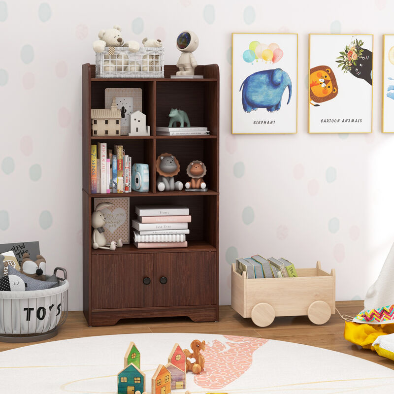 4 Tiers Bookshelf with 4 Cubes Display Shelf and 2 Doors