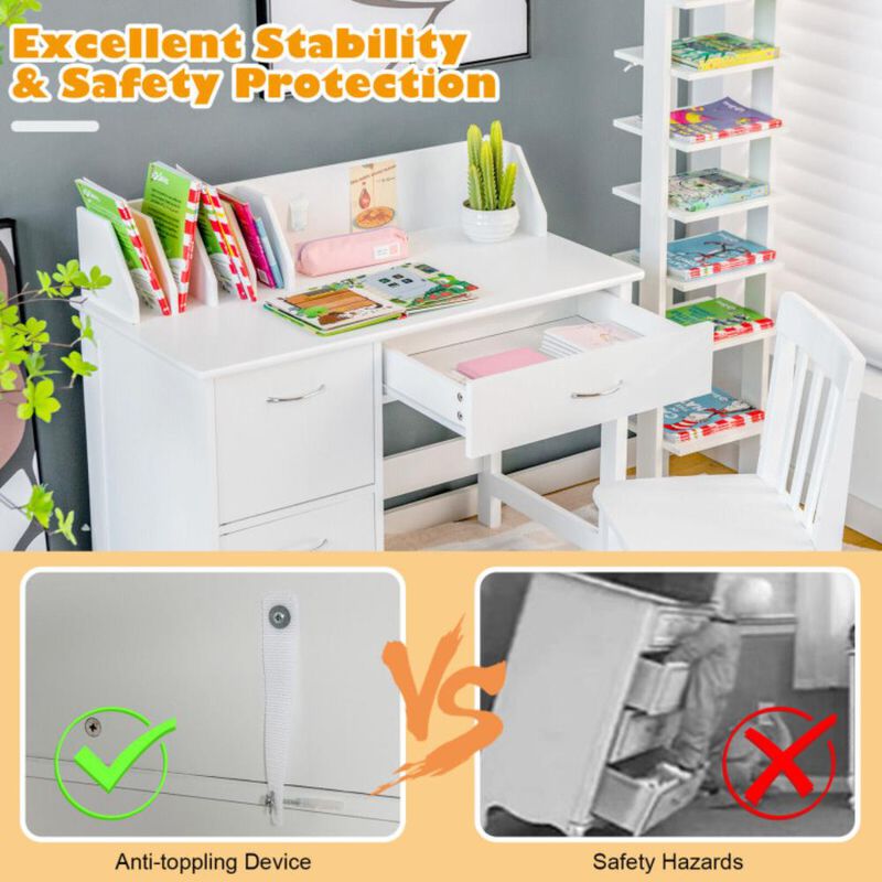 Hivvago Kids Wooden Writing Furniture Set with Drawer and Storage Cabinet