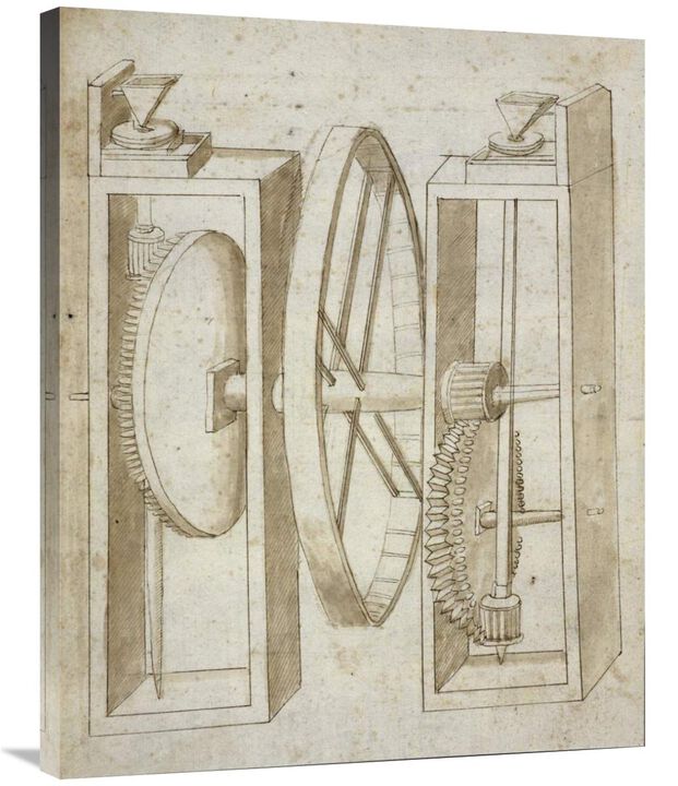 Two mills with wheel between-Canvas Art-28x35