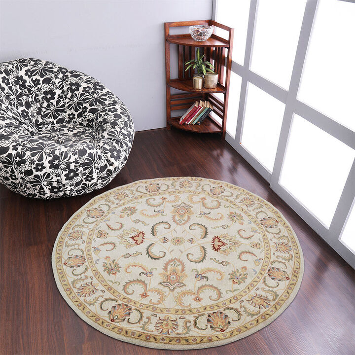 RUGSOTIC CARPETS HAND TUFTED WOOL ECO-FRIENDLY AREA RUGS  - 10'x10', Round Shape, Beige & Ivory, Classic Oriental Traditional  Design, High Pile Thick Handmade Anti Skid Area Rugs (K0BG09)