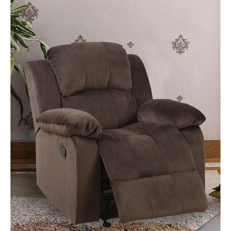 Rocker Recliner In Choco Brown Suede Fabric-Benzara