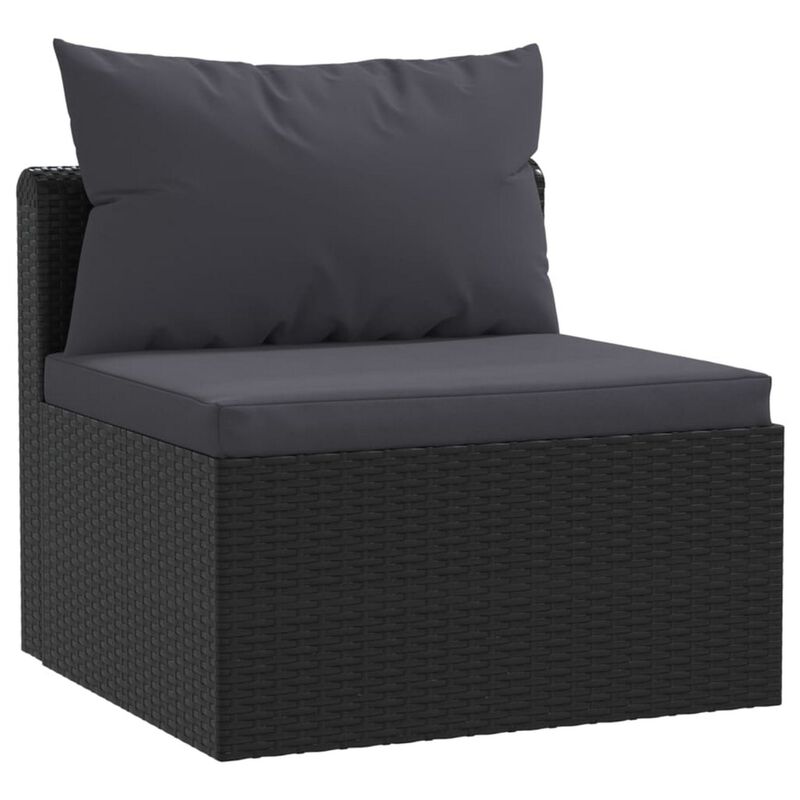 4pc Outdoor Modular Sofa Set, Black Woven Poly Rattan and Cushions - Benzara