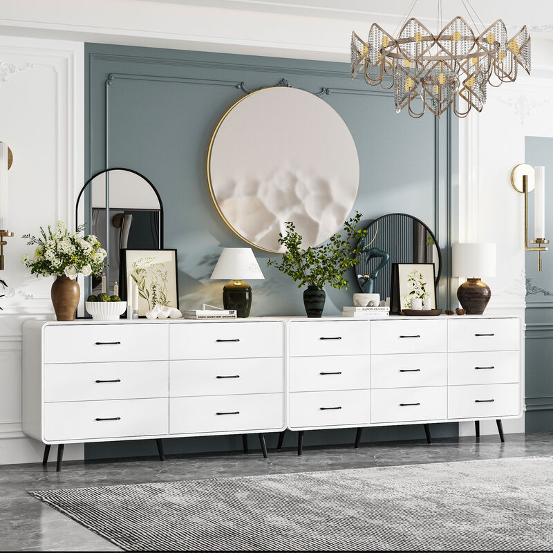 FUFU&GAGA Modern 15-Drawer Dresser with Sleek Black Handles & Legs (117.9" W x 15.7" D x 30.7" H), White