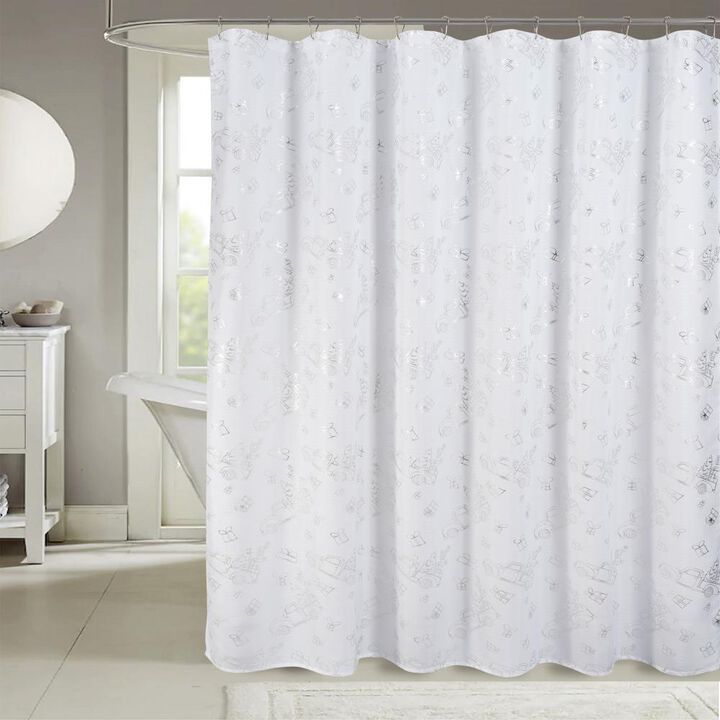 RT Designers Collection Christmas Trucks Foil Shower Curtain 70" x 72" White/Silver