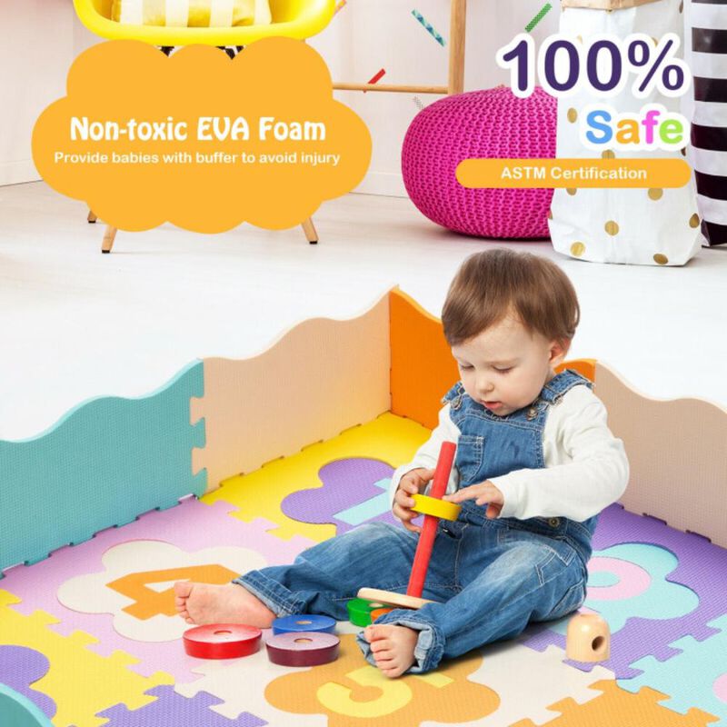 Hivvago 75 Pieces Baby Foam Interlocking Play Mat with Fence with Detachable Numbers