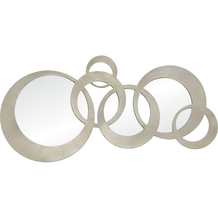 71" Beige and Silver Leaf Finish Multi Sized Circles Framed Round Wall Mirror