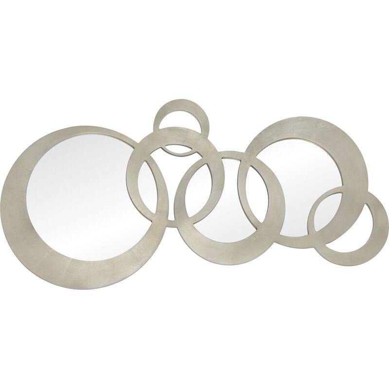 71" Beige and Silver Leaf Finish Multi Sized Circles Framed Round Wall Mirror