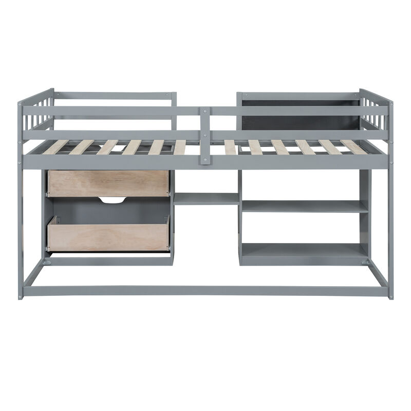 Merax Low Loft Bed with Rolling Desk and Drawers