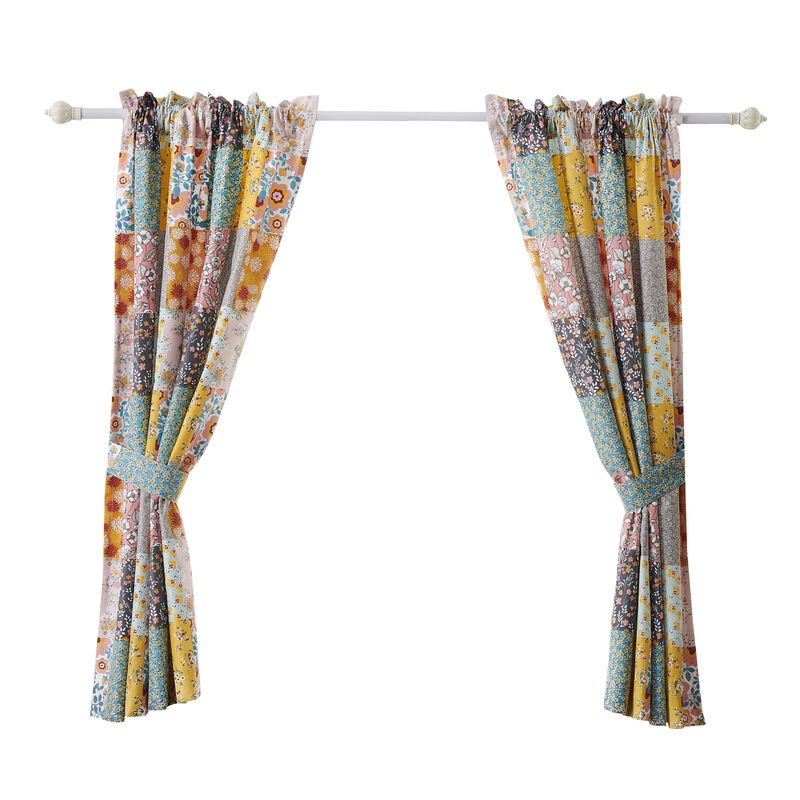 Turin 63 Inch Window Curtains, Brushed Microfiber, Multicolor Patchwork - Benzara