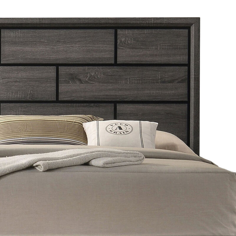 Erica King Size Bed, Gray and Black Wood Finish, Panel Style Headboard