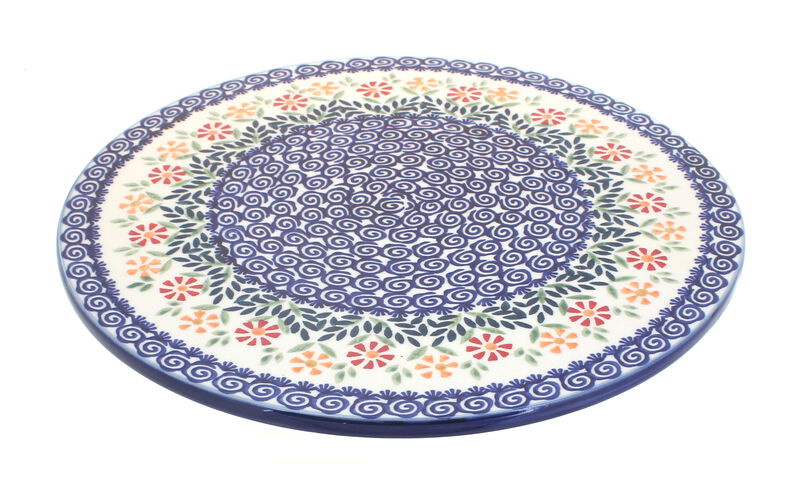 Blue Rose Polish Pottery Garden Bouquet Round Cutting Board