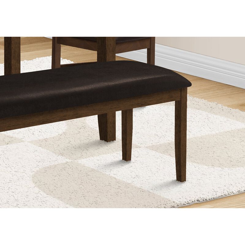 Monarch Specialties I 1373 - Bench, 48" Rectangular, Dining Room, Entryway, Hallway, Kitchen, Upholstered, Wood, Brown Solid Wood, Brown Leather-look, Transitional
