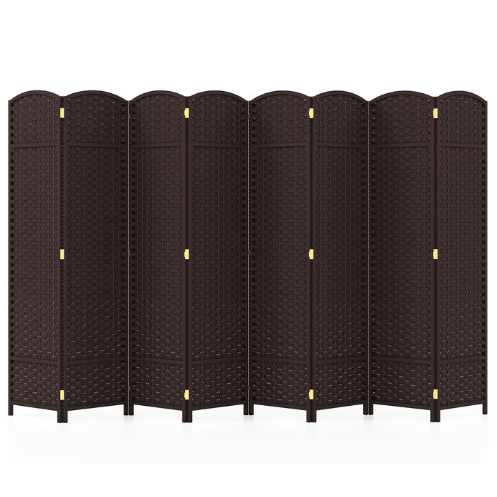 8-Panel Folding Room Divider with Hand-woven Texture and Wood Frame