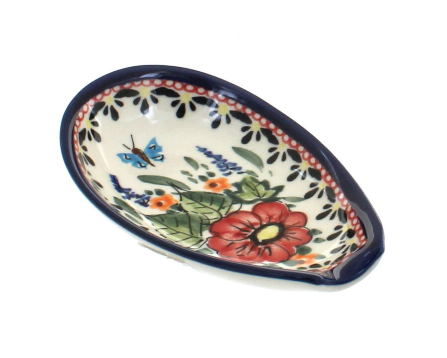 Blue Rose Polish Pottery Jungle Flower Small Spoon Rest