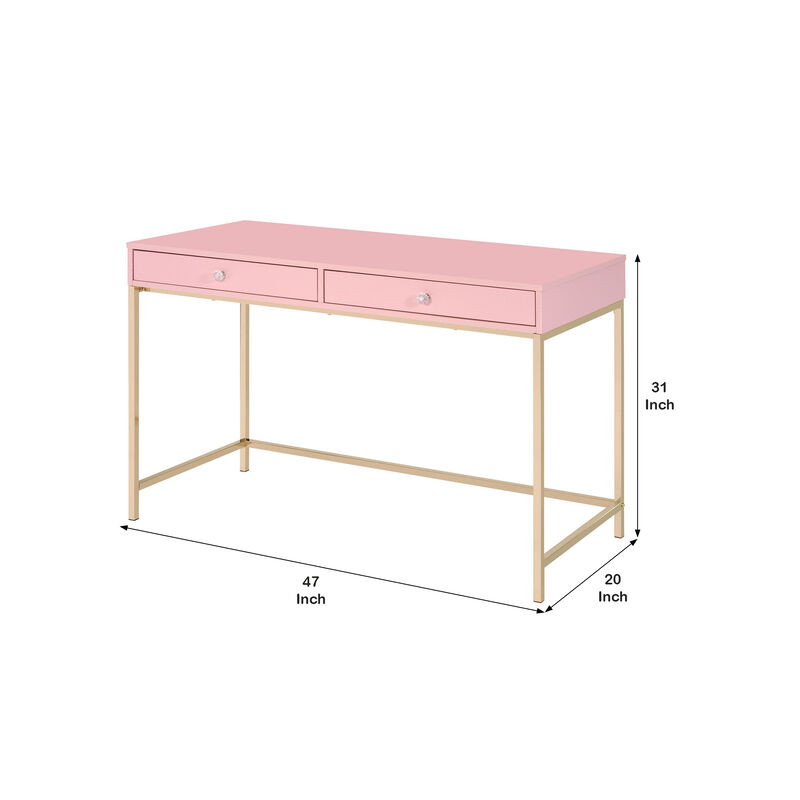 Writing Desk with 2 Storage Compartments, Pink and Gold-Benzara