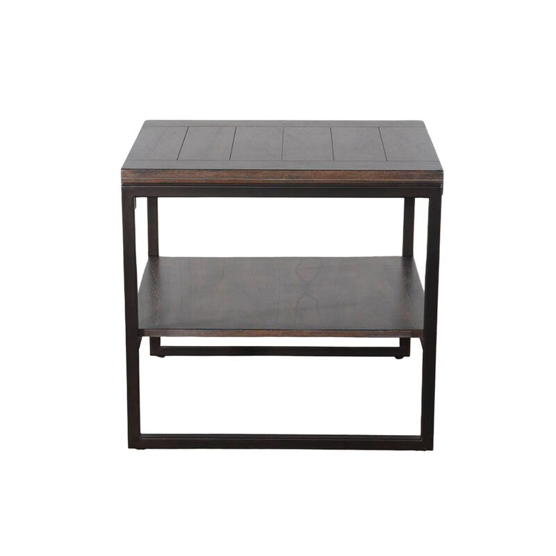 Lery End Table, Dark Brown Wood, Black Metal, Bottom Shelf, 24 Inch - Benzara
