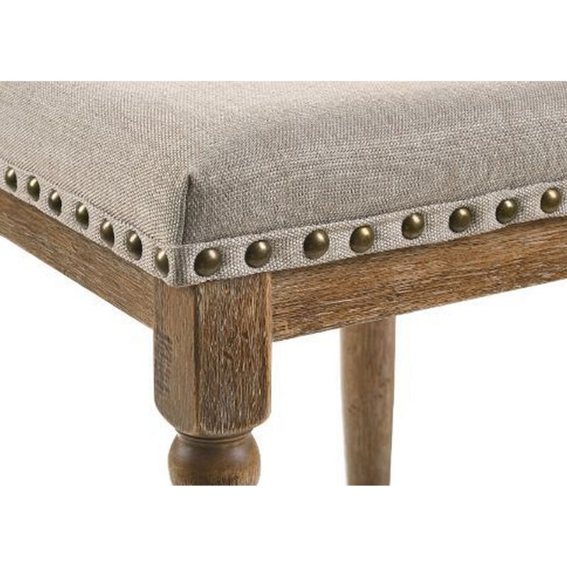 24 Inch Classic Wood Counter Height Stool, Upholstered, Set of 2, Gray-Benzara