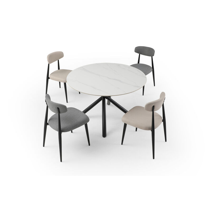 Dining Chairs Set of 4, Curved Backrest Round Upholstered And Metal Frame, Grey