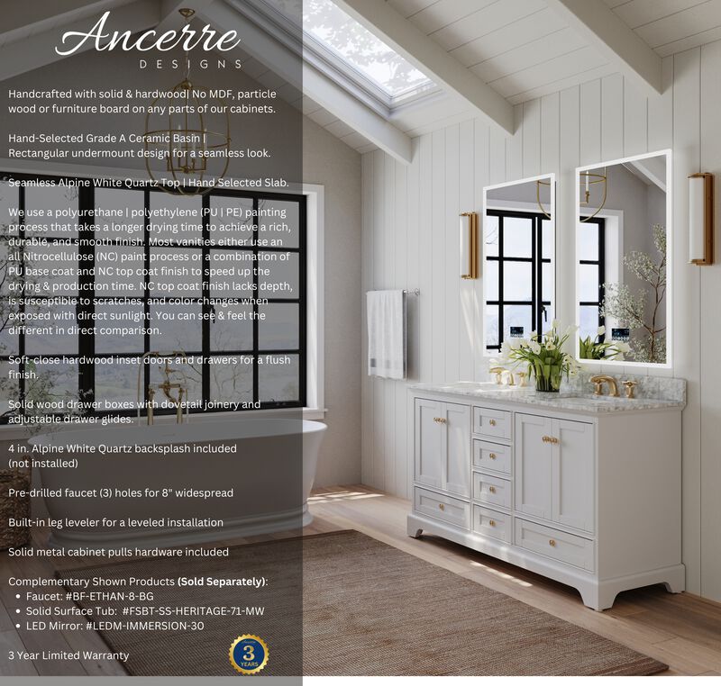 Audrey 66 in. Bath Vanity Set in White with Gold Hardware