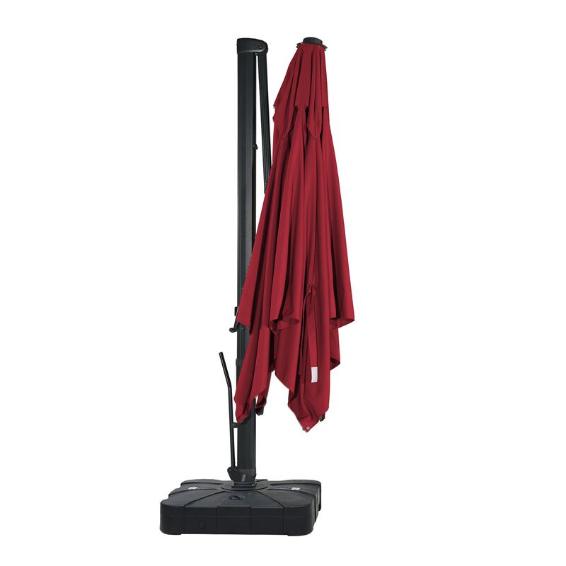 10 ft 360° Rotation Square Cantilever Patio Umbrella with BaseandBT in Red