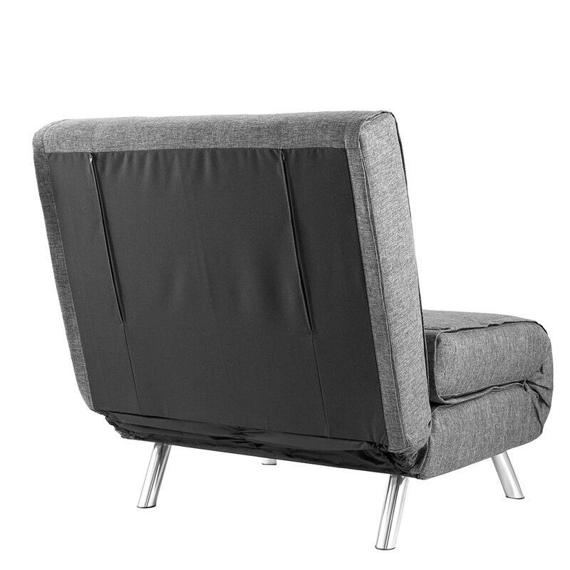 35 Inch Sofa Futon Bed, Convertible, Modern Velvet Lumbar Pillow, Gray-Benzara