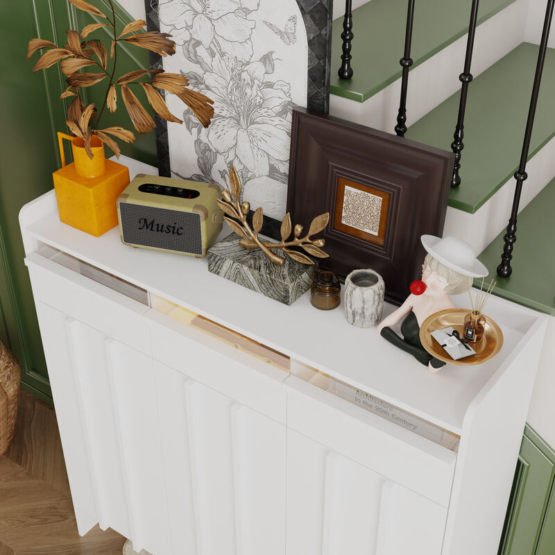 FUFU&GAGA Modern White Shoe Cabinet – 3 Drawers, 3 Doors, Acrylic Panel Design, MDF Entryway Storage (47.2" W x 13.8" D x 47.2" H), White