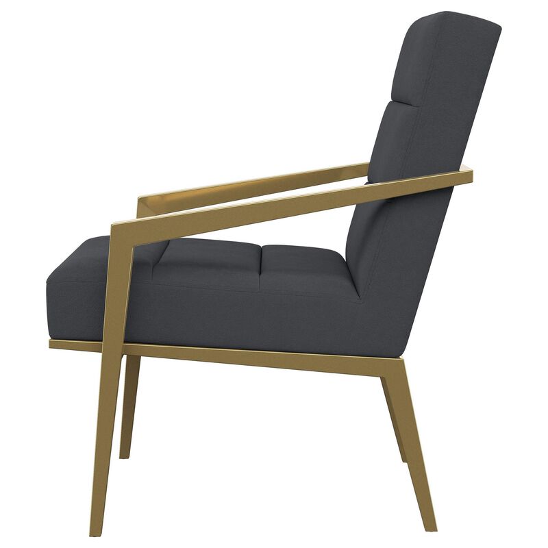 Kiara Accent Chair, Channel Tufted Dark Gray Fabric, Gold Metal Frame - Benzara