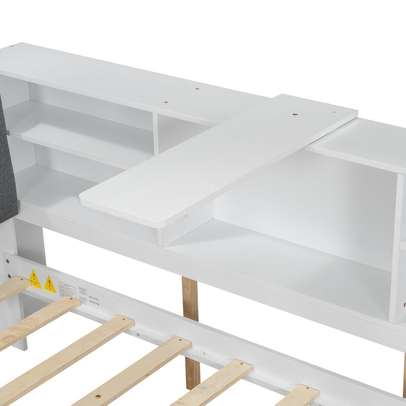 Merax Platform Bed with Trundle and Storage Headboard
