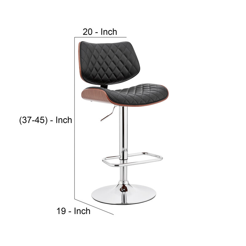 Metal and Faux Leather Adjustable Bar Stool, Black and Silver-Benzara