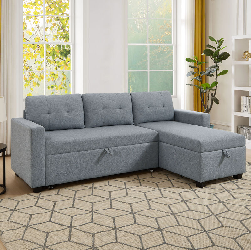 Merax Upholstered Pull Out Sectional Sofa with Storage Chaise