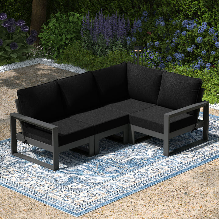 WestinTrends Outdoor 4-Piece HDPE L-Shaped Modular Patio Sofa Furniture Set