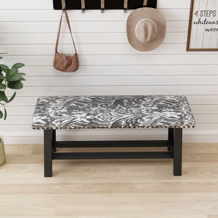39" Vintage,Linen with Upholstered Bench Seat,Rustic Wood Legs for Bedroom,Living Room-White