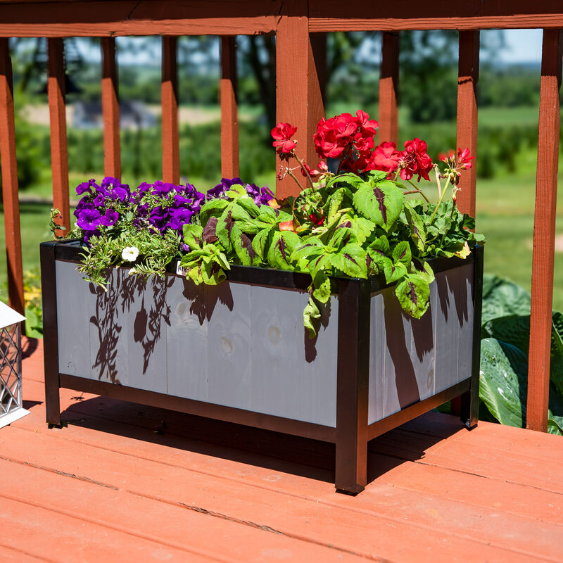 Acacia Wood Steel-Framed Planter Box with Removable Planter Bag