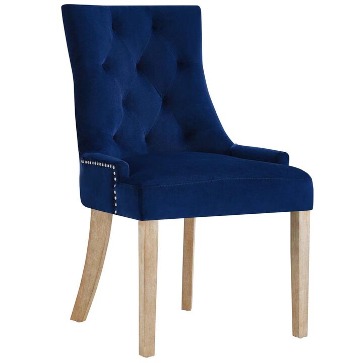 Modway Pose Tufted Performance Velvet Upholstered Two Dining Chairs with Nailhead Trim in Navy