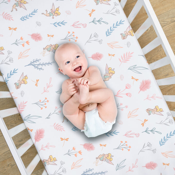 Bedtime Originals Tinker Bell Fitted Crib Sheet - Pink, White, Green, Disney