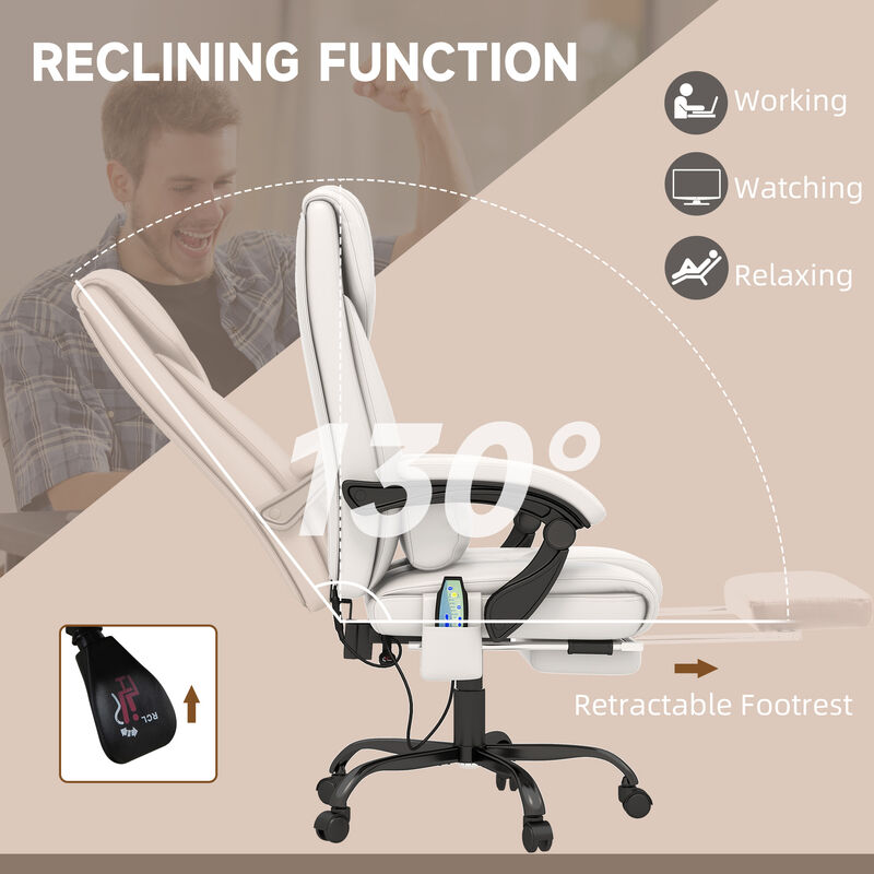 Massaging Office Chair w/ Reclining Function 5 Wheels and High Back Support