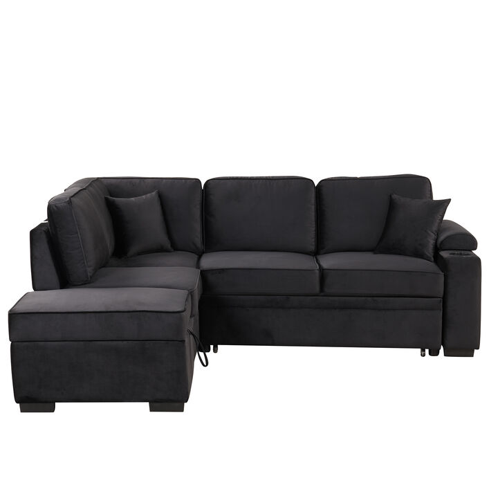 L-Shaped Sleeper Sofa with Storage Ottoman