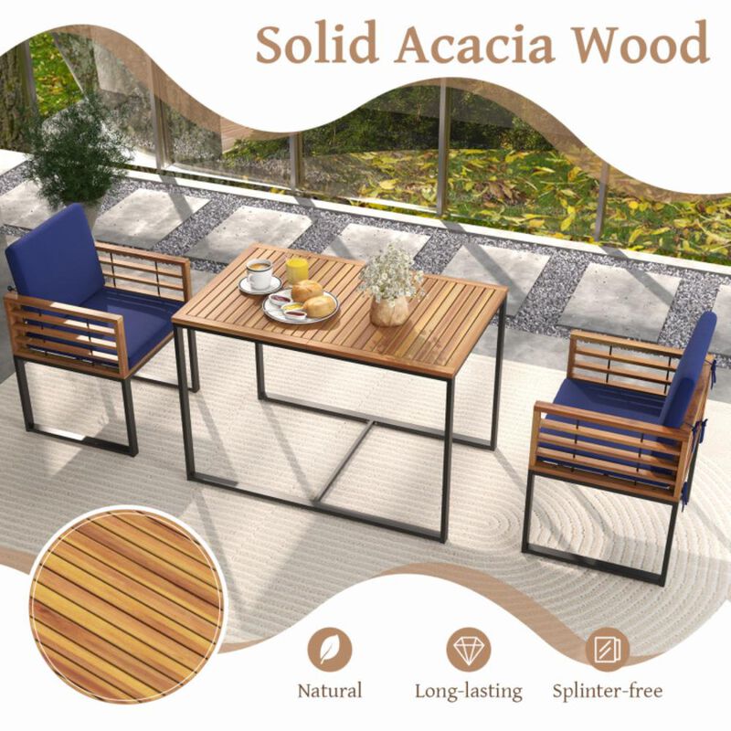 Hivvago 3 Pieces Outdoor Dining Set with 2 Acacia Wood Armchairs and Dining Table