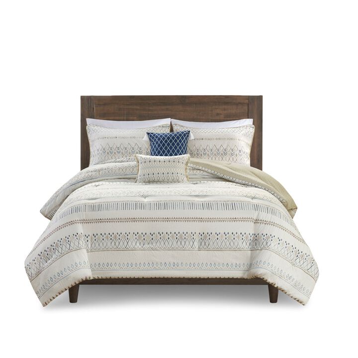 Gracie Mills Penny Southwest-Inspired 5 Piece Seersucker Comforter Set with Decorative Pillows