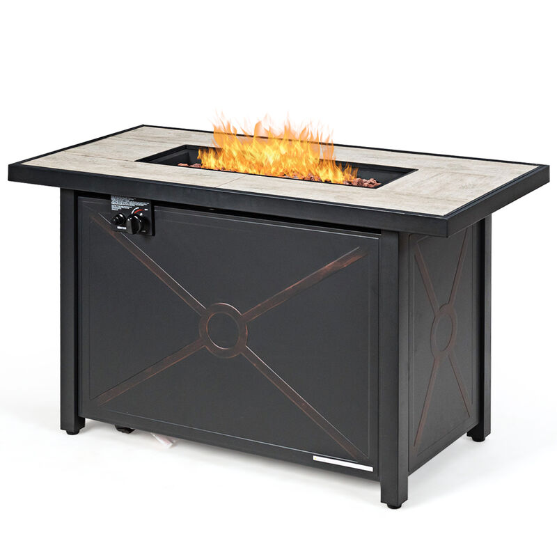 9-Piece Outdoor Patio Furniture Set with Cushions & Propane Fire Pit Table for Garden or Backyard