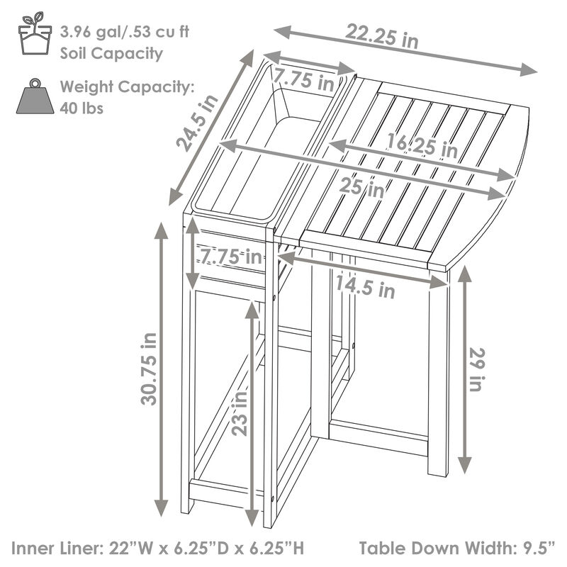 Acacia Wood Folding Table with Planter Box