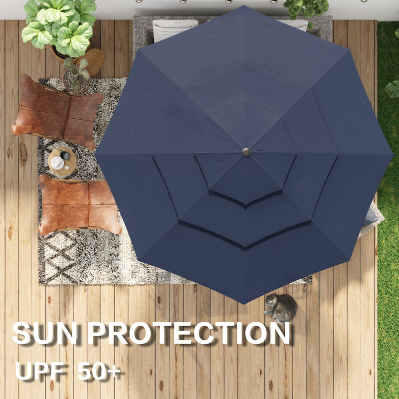 FUFU&GAGA 11FT 3-Tier Patio Umbrella – Navy Blue, Crank & Tilt, Heavy-Duty Steel Frame, UV-Resistant Polyester, Outdoor Sunshade