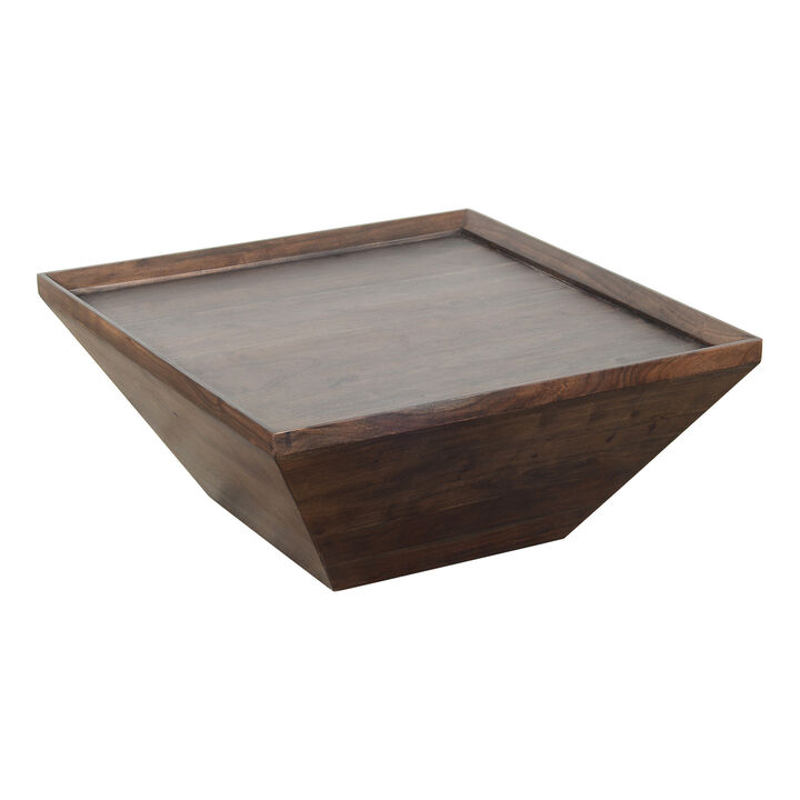 36 Inch Square Shape Acacia Wood Coffee Table with Trapezoid Base, Brown-Benzara