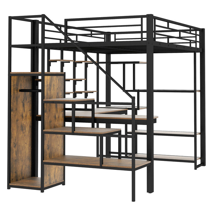 Merax Metal Loft Bed with Storage Staircase