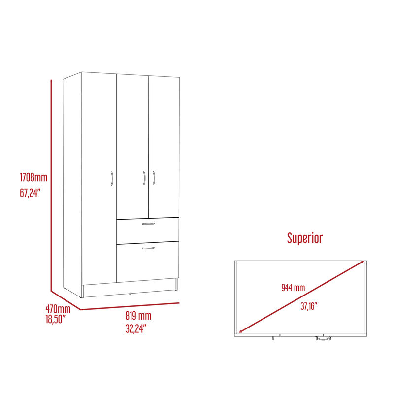 DEPOT E-SHOP Cartagena Armoire, One Drawer, Metal Rod, Five Shelves, Double Door Cabinet, Black / White