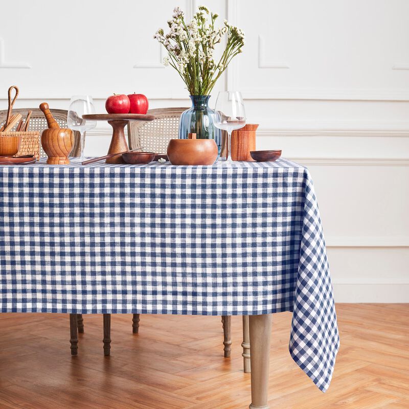 Solino Home 100% Pure Linen Tablecloth | Gingham Check