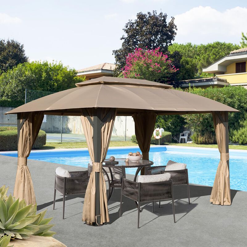 Mondawe 10x14Ft Outdoor Pavilion Tent Double Roofs Gazebo,With Privacy Curtains,Mosquito Nets