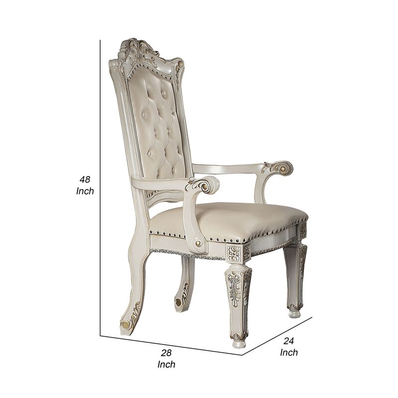 24 Inch Executive Office Armchair, Scrolled Molded Trim, Antique Pearl-Benzara