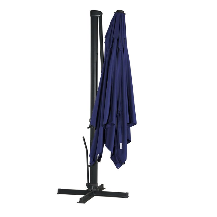 10x13 ft. 360° Rotation Square Cantilever Patio Umbrella with LED Light in Navy Blue