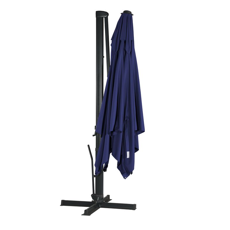 10x13 ft. 360° Rotation Square Cantilever Patio Umbrella with LED Light in Navy Blue